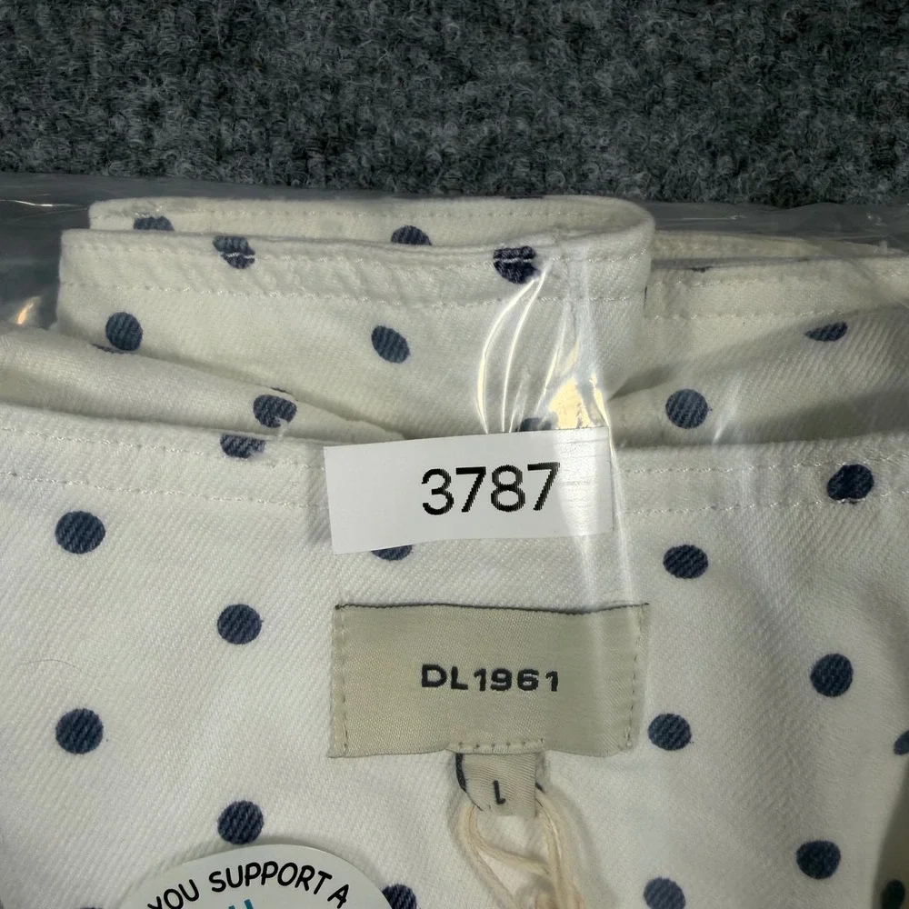 DL1961 Polka Dot Denim Vest Girls Size L White Cotton Recycled Button NWT